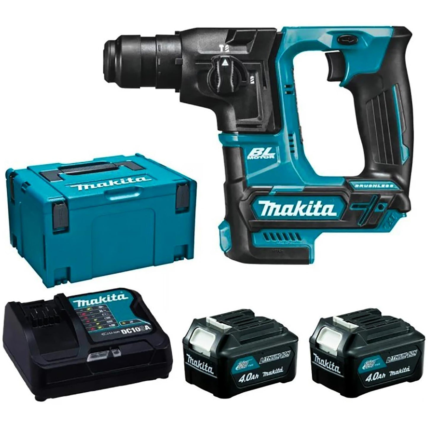 Makita Compact Brushless SDS+ Rotary Hammer Drill Set with 2 x 4Ah Batteries, Charger & Makpac Case